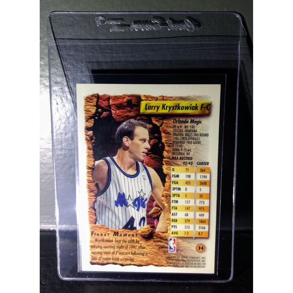 1993-94 Topps Finest Larry Krystkowiak #34 Basketball Card - Picture 2 of 2